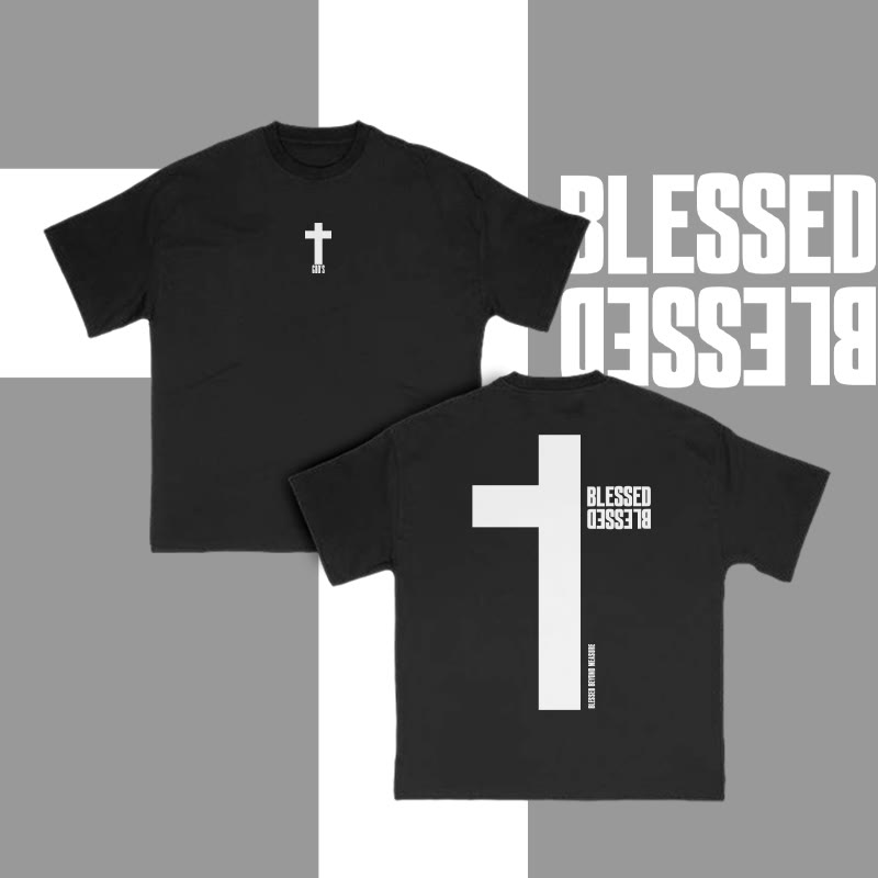 Reflective Blessed Cross Print T-shirt