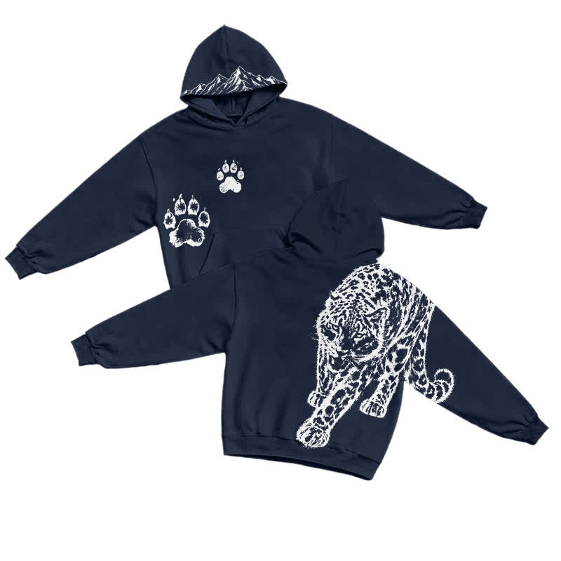 Streetwear Panther Graphic Bleach Print Long Sleeve Casual Hoodie - Navy Blue - US32-34(5XL) - image 3