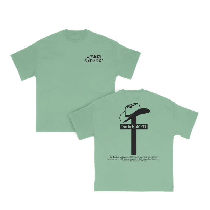 Unisex Street Of God Print T-shirt - Green - US16-18(2XL) - image 9