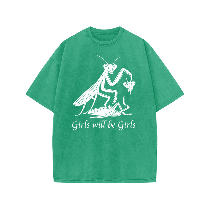 Girls Will Be Girls Print Acid Washed T-shirt - Green - US20-22(3XL) - image 6