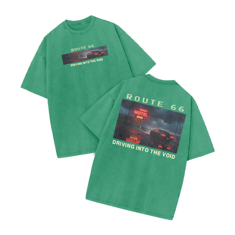 Vintage Route 66 Graphic Print Acid Washed T-shirt - Green - US20-22(3XL) - image 7