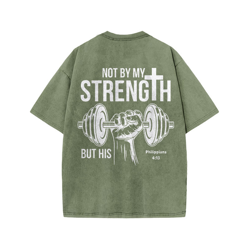 Gym 100% Cotton STRENGTH Print Acid Washed T-shirt - Army Green - US20-22(3XL) - image 6