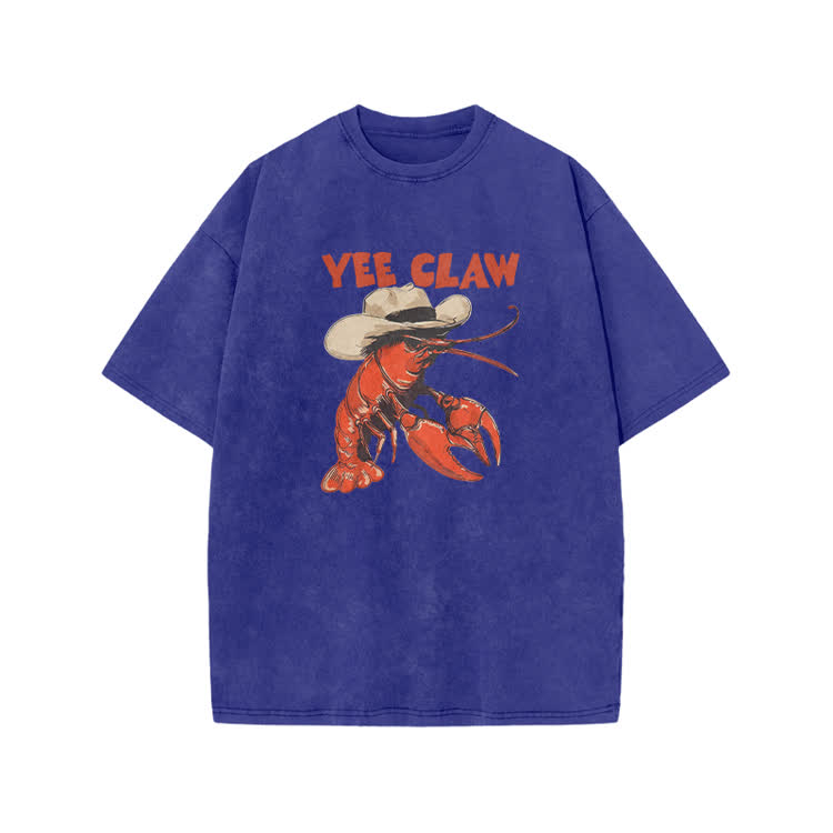 Vintage Yee Claw Lobster Print Acid Washed T-shirt - Blue - US20-22(3XL) - image 5