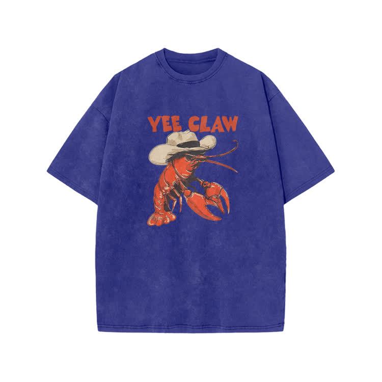 Vintage Yee Claw Lobster Print Acid Washed T-shirt - Blue - US20-22(3XL) - image 5