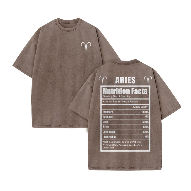 Aries Nutrition Facts Print Acid Washed T-shirt - Coffee - US20-22(3XL) - image 4