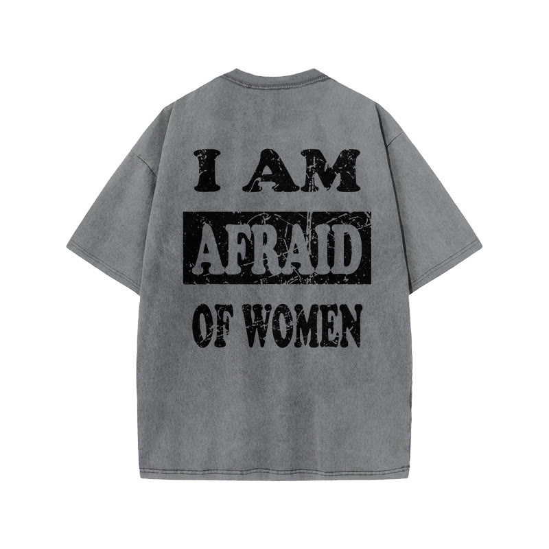 100% Cotton I'm Afraid Of Women Gym Print Acid Washed T-shirt - Grey - US20-22(3XL) - image 4