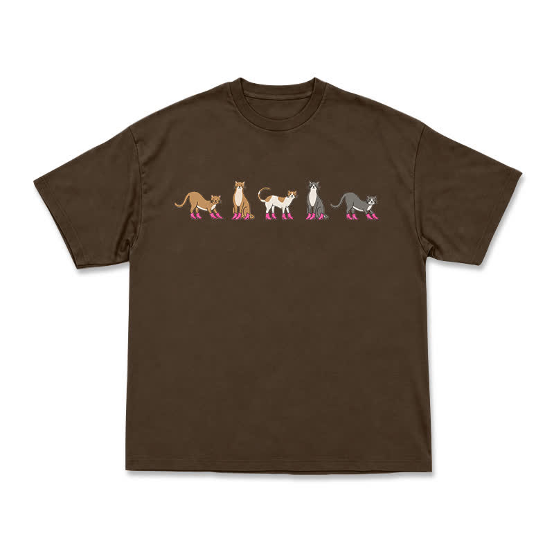 Minimal Graphic Cat Row Boxy Short Sleeve Everyday T-Shirt - Coffee - US16-18(2XL) - image 9