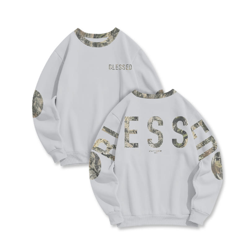 Blessed Matthew 5:3-12 Dead Leaves Camouflage Print Sweatshirt - Grey - 6XL - image 5