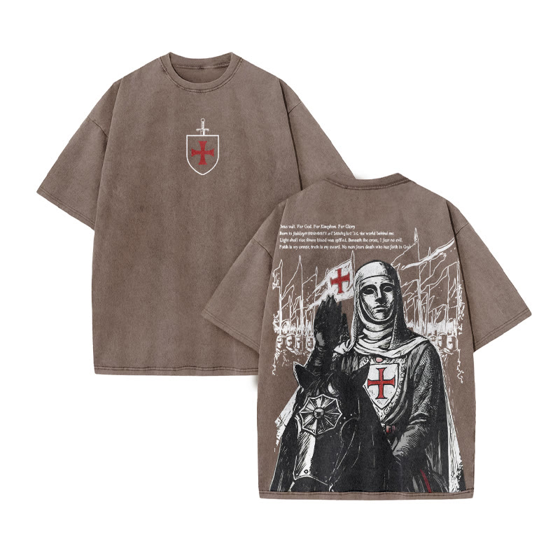 For God For Kingdom For Glory print Acid Washed T-shirt - Coffee - US20-22(3XL) - image 5