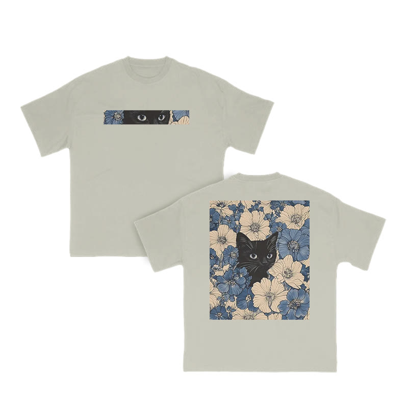 Black Cat In A Patchwork Flower Field Print T-shirt - Warm Grey - US16-18(2XL) - image 5