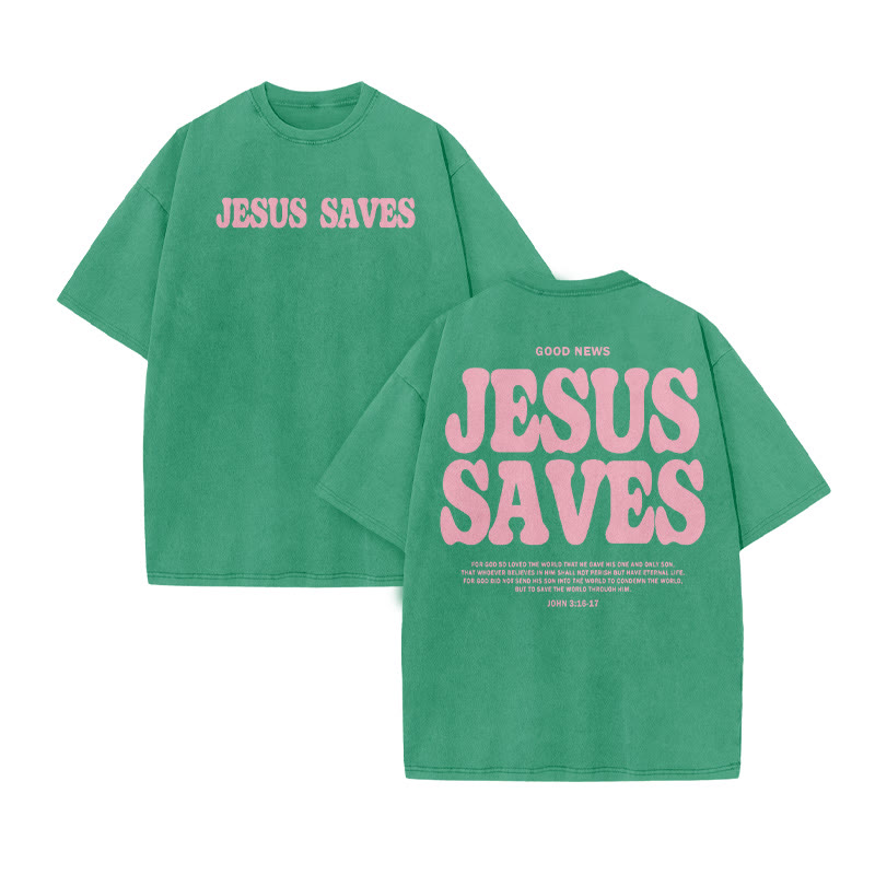 Unisex 100% Cotton Jesus Saves Print Acid Washed T-shirt