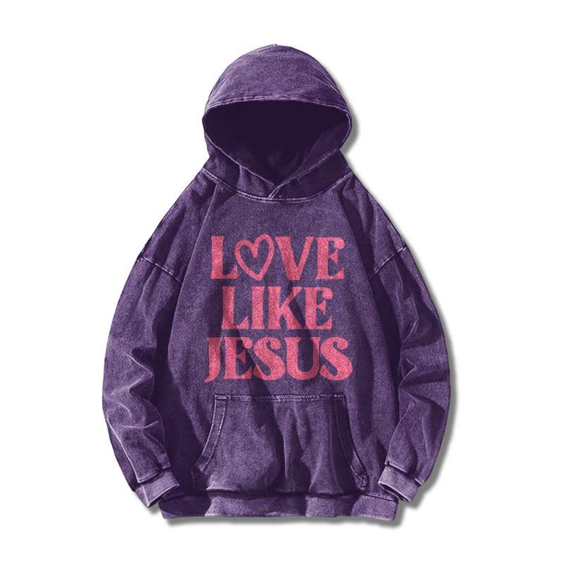 Love Like Jesus Valentine's Day Printed Washed Hoodie  - Purple - US16-18(2XL) - image 5