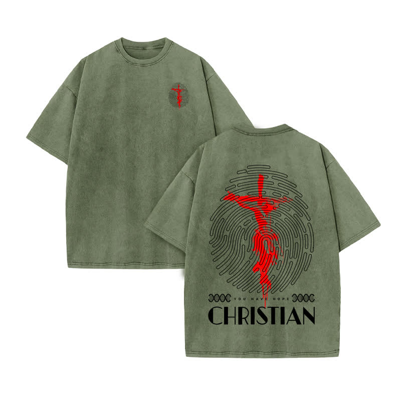 Unisex 100% Cotton Christian Print Acid Washed T-shirt - Army Green - US20-22(3XL) - image 6