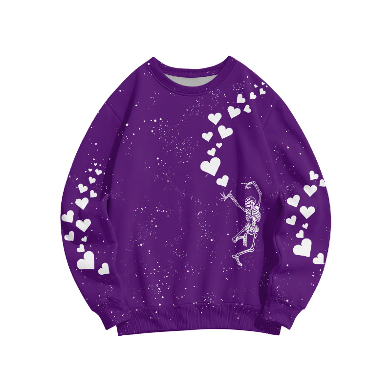 Unisex Dancing Skeleton Heart Print Sweatshirt - Purple - 6XL - image 5