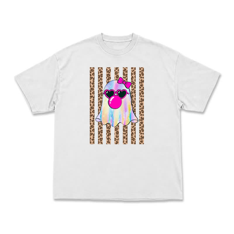 Street Style Iridescent Ghost Leopard Panel Oversized T-Shirt - White - US16-18(2XL) - image 3