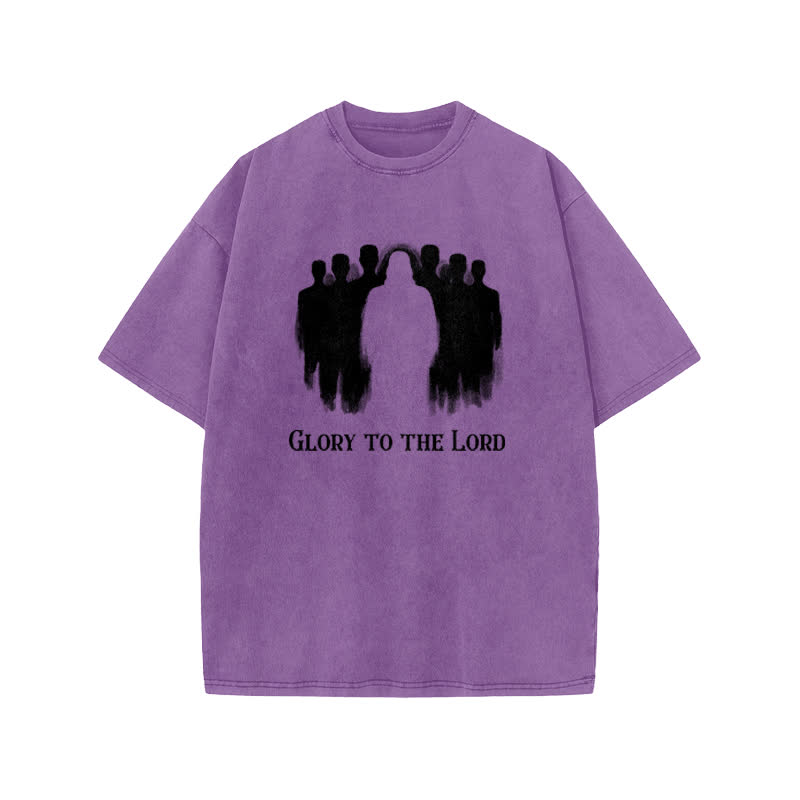 Unisex Glory To The Lord Print Acid Washed T-shirt - Purple - US20-22(3XL) - image 9