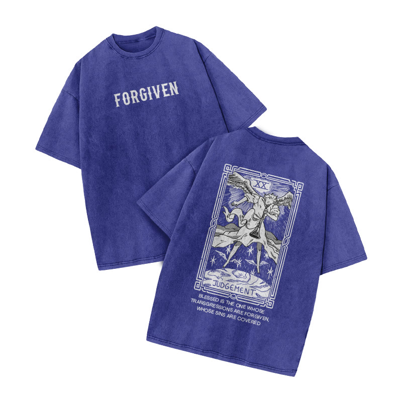 Forgiven Tarot Judgement Print Acid Washed T-shirt - Blue - US20-22(3XL) - image 6