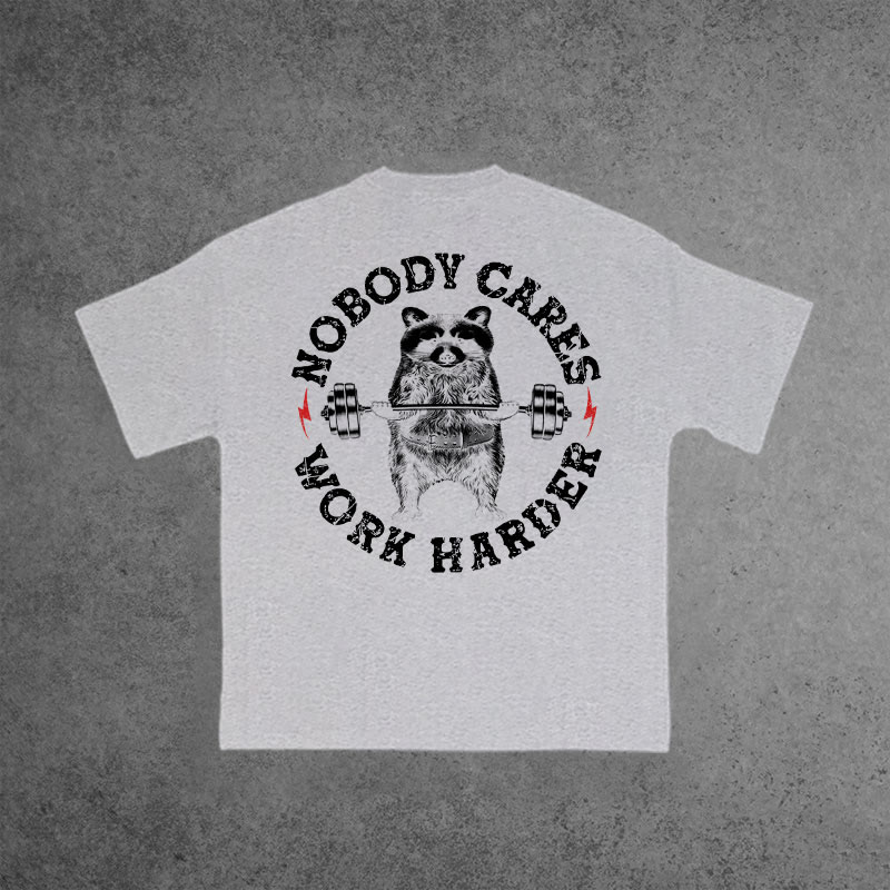 Gym 100% Cotton Nobody Cares Work Harder Print T-shirt - Grey - US16-18(2XL) - image 8