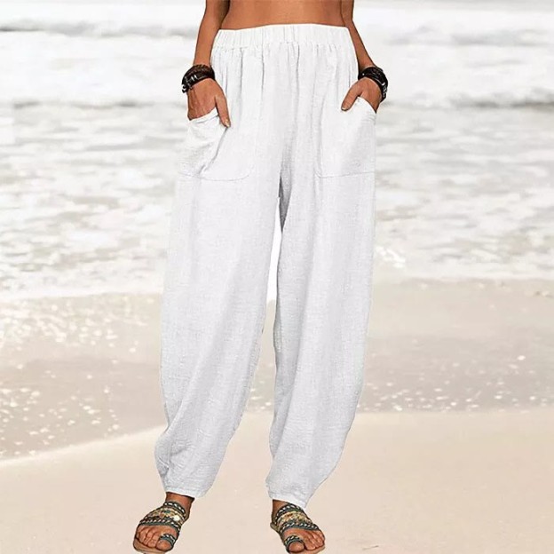 Solid Color Casual Pocket Harem Pants - White - 5XL - image 9
