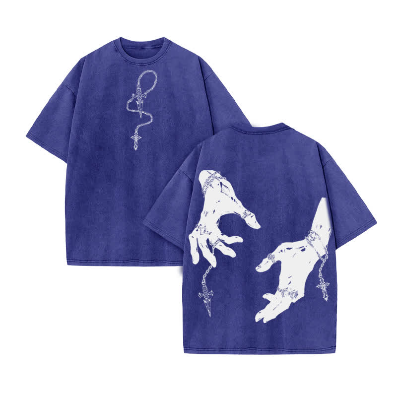 Unisex 100% Cotton God's Grip print Acid Washed T-shirt - Blue - US20-22(3XL) - image 10