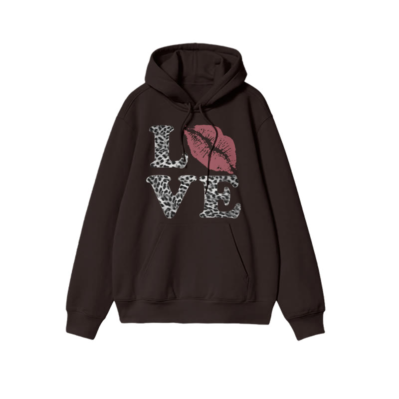 Leopard Love And Red Lip Print Hoodie - Coffee - US16-18(2XL) - image 5