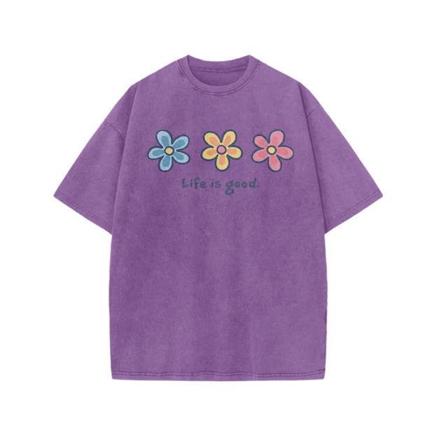 Sunny Bloom Life Is Good Print Acid Washed T-shirt - Purple - US20-22(3XL) - image 7