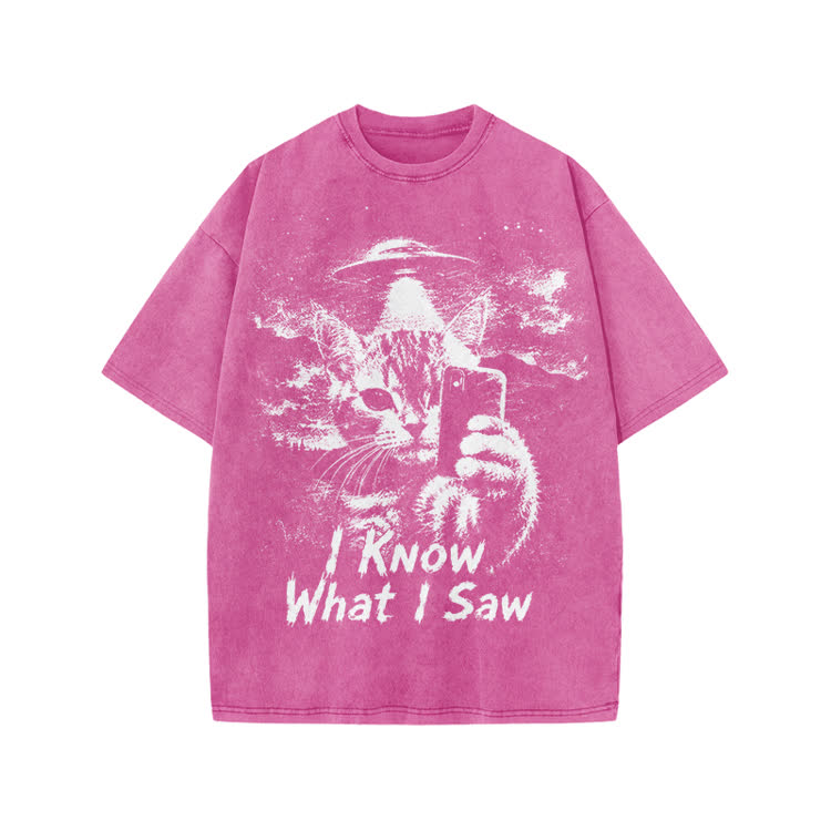 I Know What I Saw Cat Print Washed T-Shirt - Pink - US20-22(3XL) - image 9