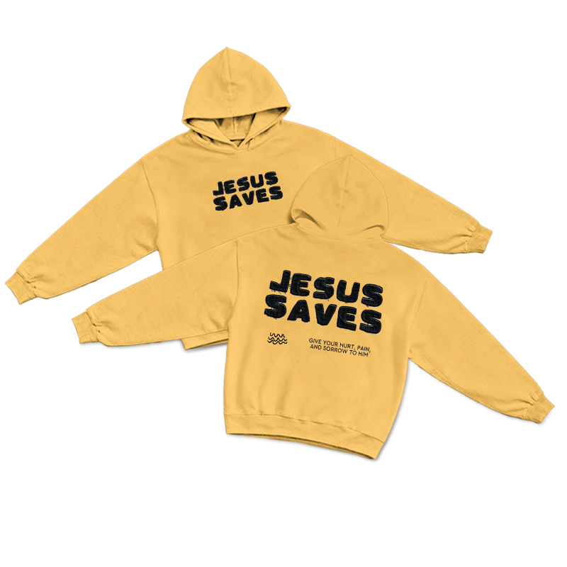 Faith Inspired Jesus Saves Print Hoodie  - Yellow - US32-34(5XL) - image 4