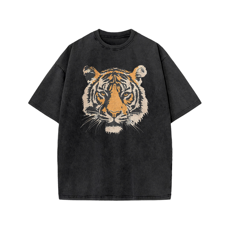 Vintage Tiger Head Round Neck Graphic Print Acid Washed T-Shirt - Black - US20-22(3XL) - image 8