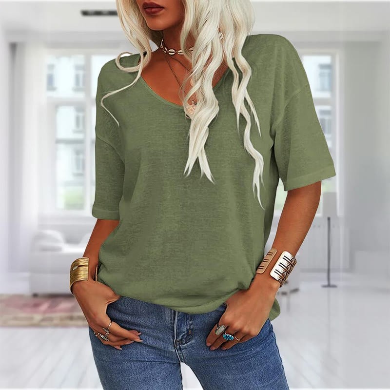 Women's casual short sleeve V-neck T-shirt - Green - 2XL - image 8