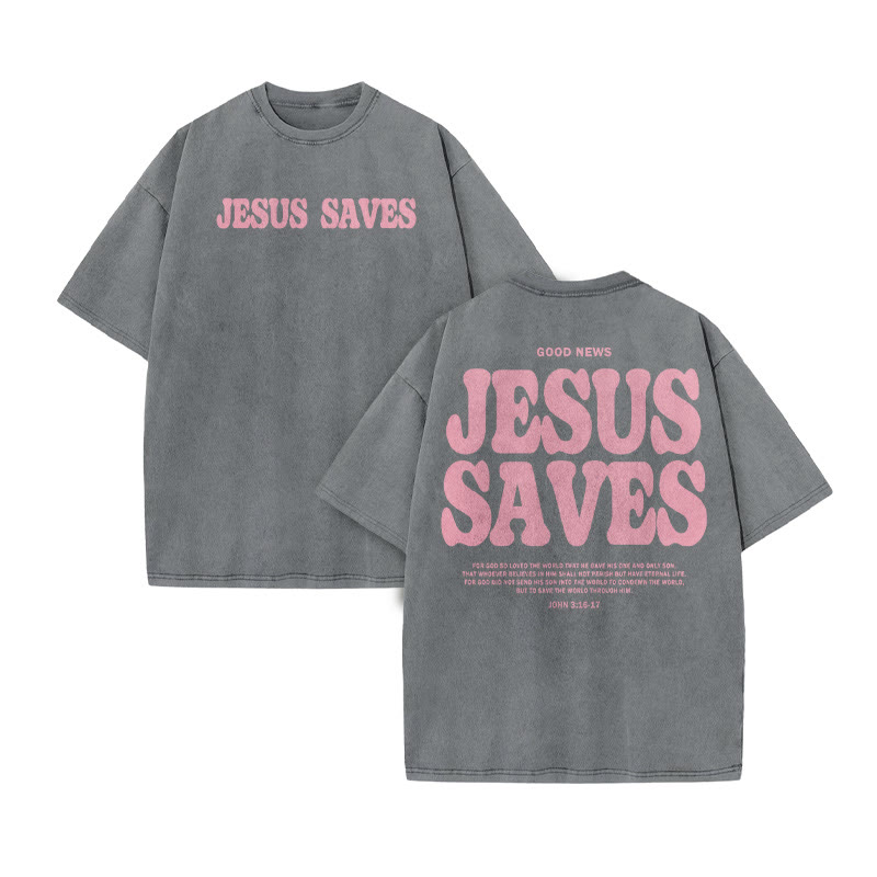 Unisex 100% Cotton Jesus Saves Print Acid Washed T-shirt