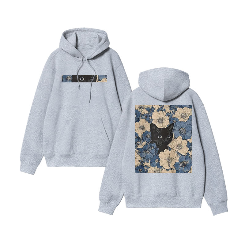 Black Cat In A Patchwork Flower Field Print Hoodie - Grey - US16-18(2XL) - image 4