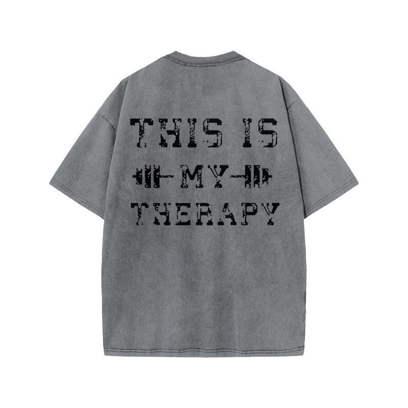 100% Cotton This  Is My Therapy Lift Gym Print Acid Washed T-shirt - Grey - US20-22(3XL) - image 4
