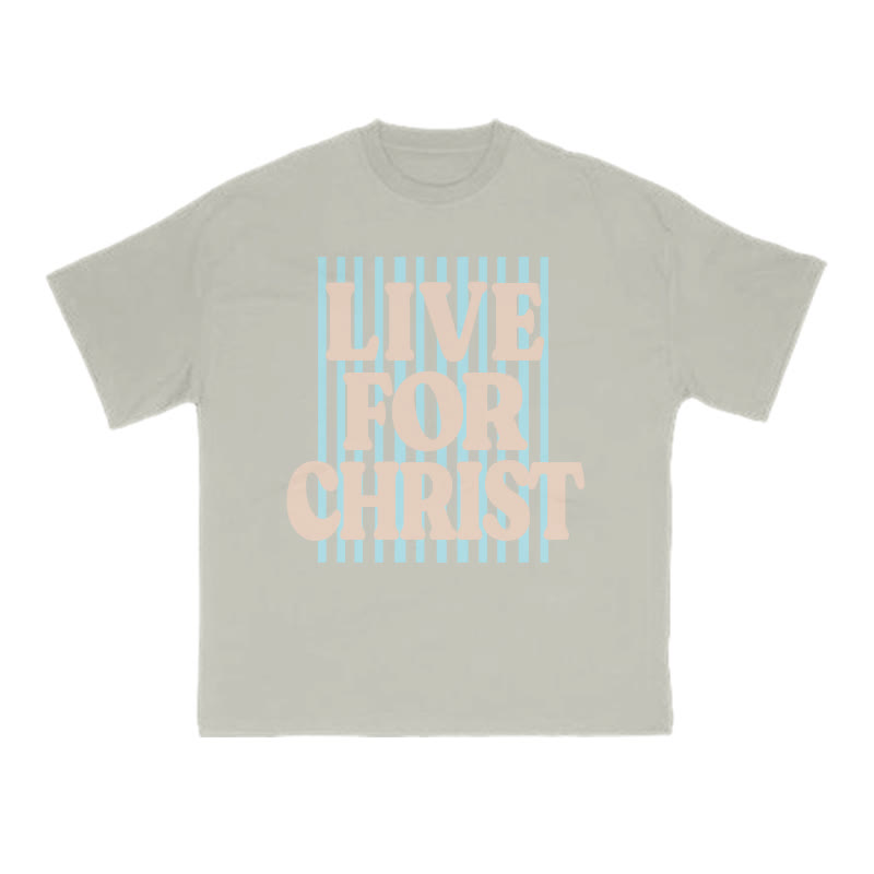 Unisex 100% Cotton Live For Christ Stripes Print T-shirt - Warm Grey - US16-18(2XL) - image 5