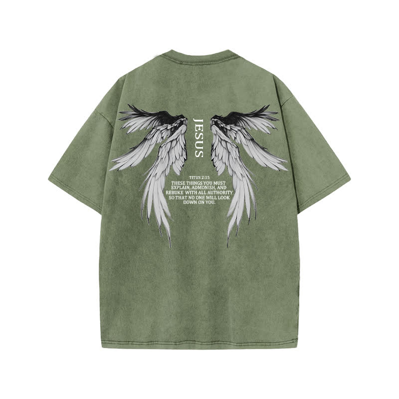 Unisex Titus 2:15 Print Acid Washed T-shirt - Army Green - US20-22(3XL) - image 5