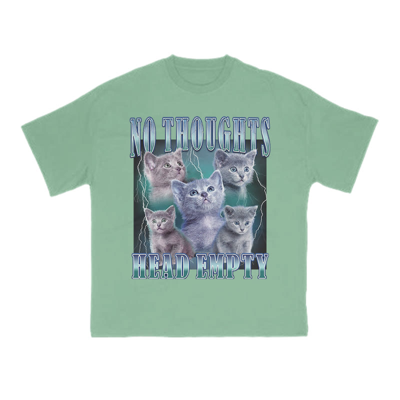 Unisex 100% Cotton No Thoughts Head Empty Cat Print T-shirt - Green - US16-18(2XL) - image 8