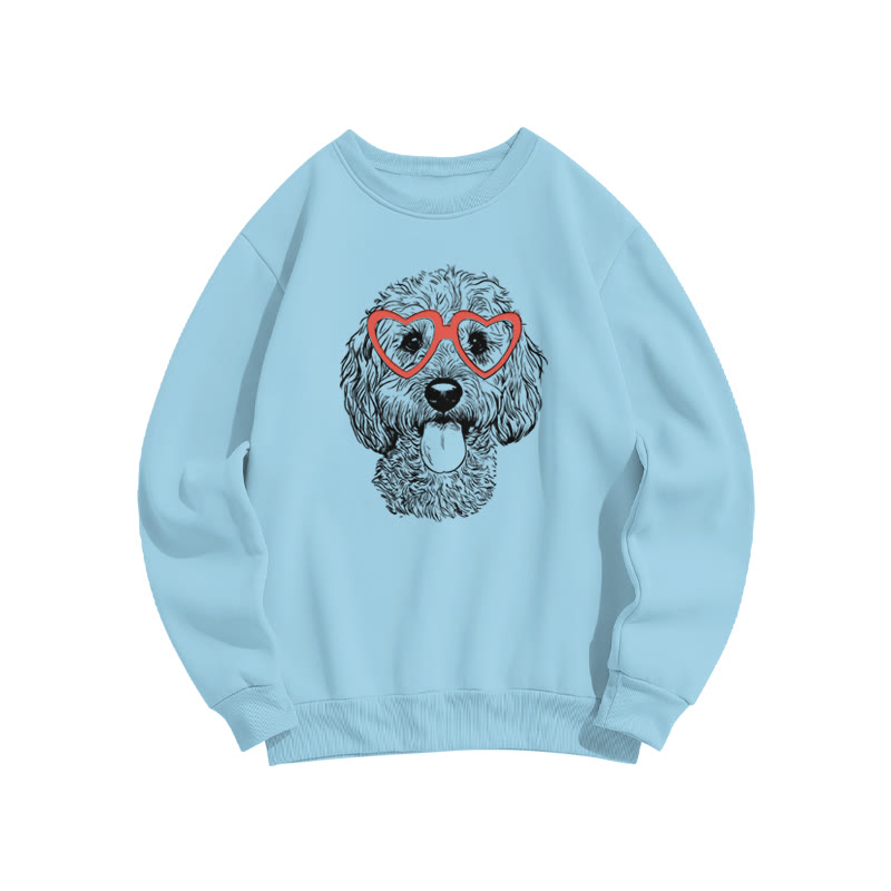 Curly-haired Puppy With Heart-shaped Glasses Valentine's Day Print Sweatshirt - Blue - US16-18(2XL) - image 8