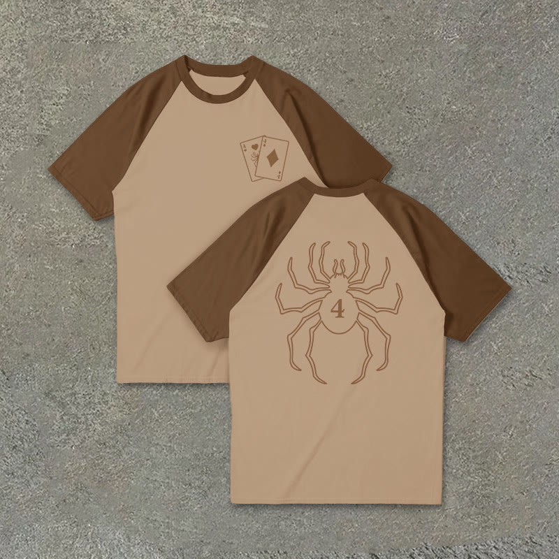 Unisex 100% Cotton No. 4 Spider Print Raglan Sleeve T-shirt