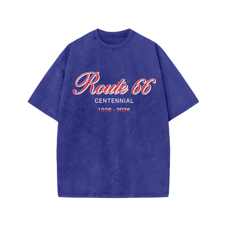 Vintage Route 66 Centennial Print Acid Washed T-shirt - Blue - US20-22(3XL) - image 7