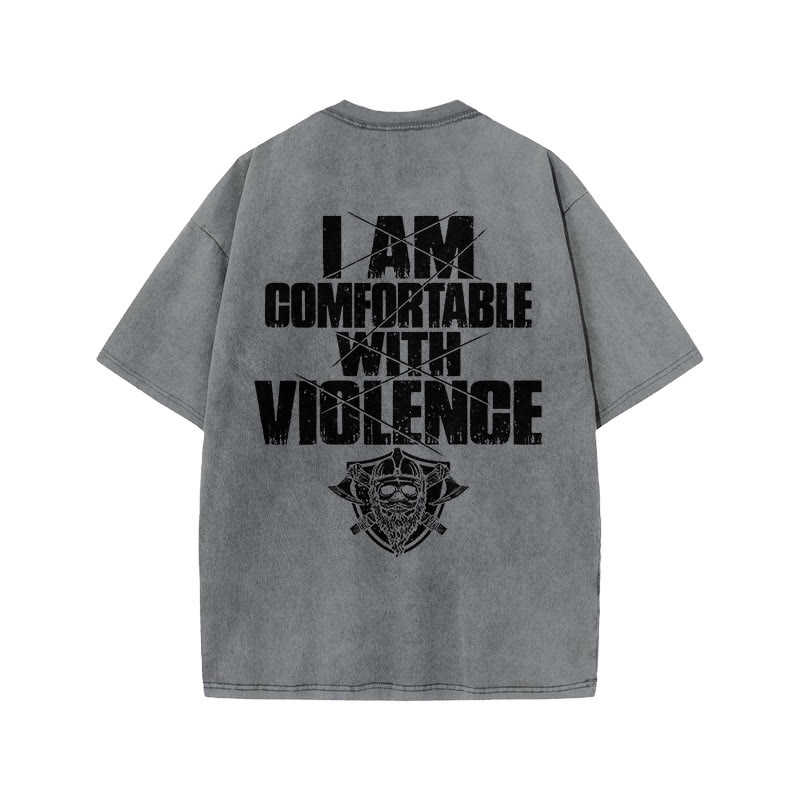 100% Cotton Violence Gym Print Acid Washed T-shirt - Grey - US20-22(3XL) - image 4