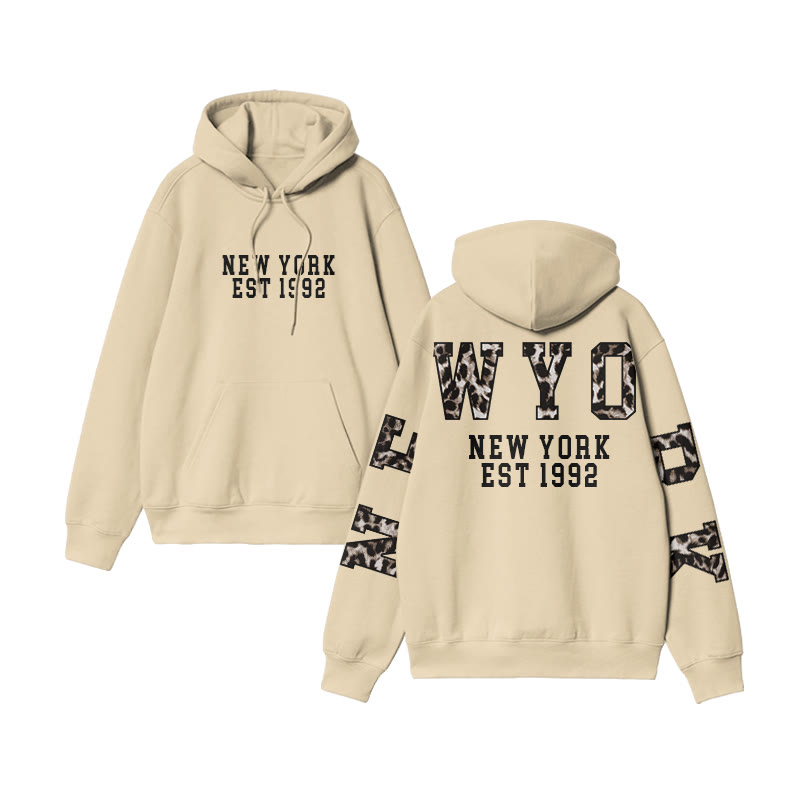 Unisex Leopard New York Print Hoodie - Apricot - US16-18(2XL) - image 5