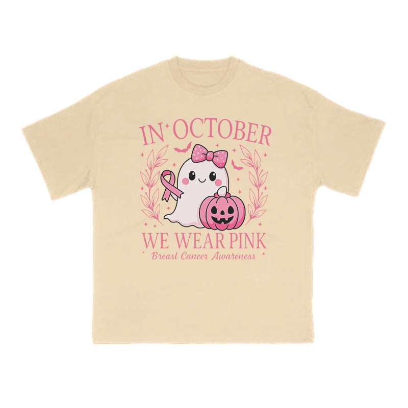 Unisex In October We Wear Pink Halloween Cancer Print T-shirt - Apricot - US16-18(2XL) - image 5