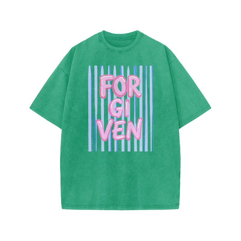 Forgiven Stripe Print Acid Washed T-shirt - Green - US20-22(3XL) - image 9