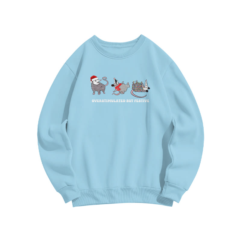Unisex Overstimulated But Festive Print Sweatshirt - Blue - US16-18(2XL) - image 7