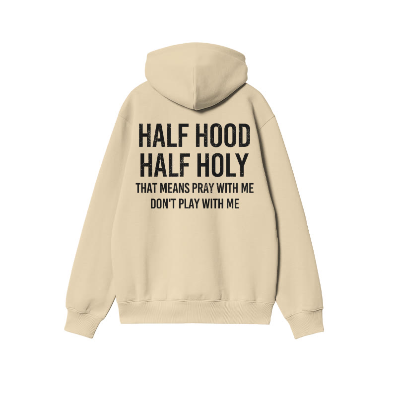 Unisex Half Hood Half Holy Print Hoodie - Apricot - 2XL - image 4