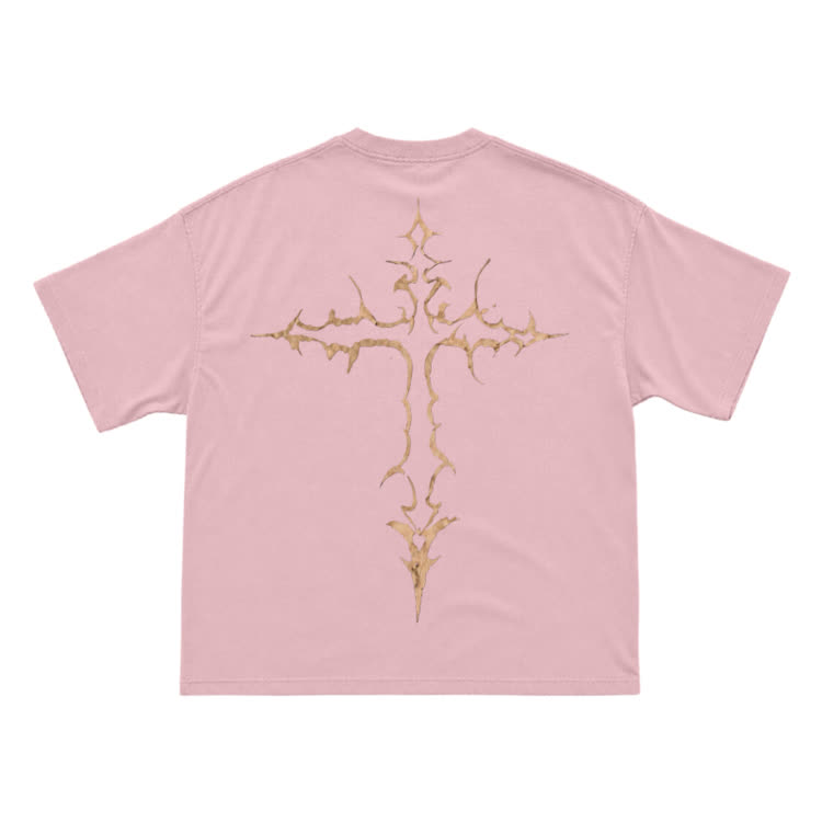 Gothic Thorn Cross Back Graphic T-Shirt - Pink - US16-18(2XL) - image 9