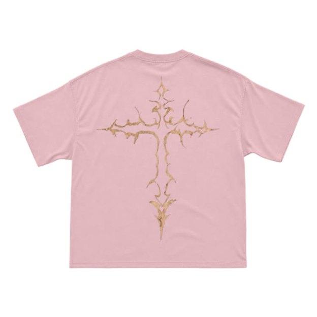 Gothic Thorn Cross Back Graphic T-Shirt - Pink - US16-18(2XL) - image 9