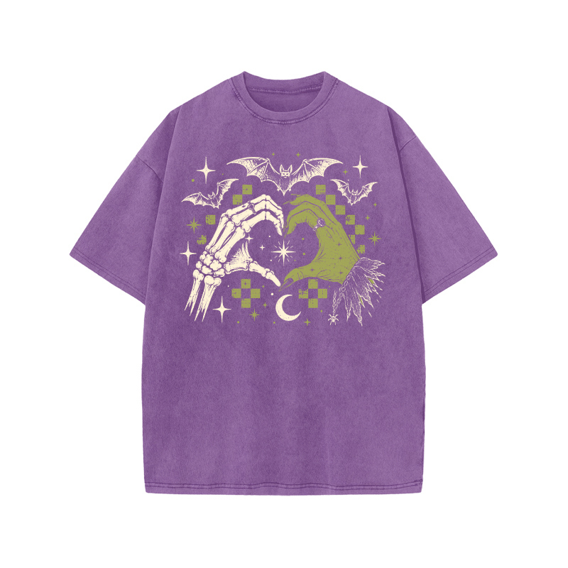 Gothic Heart Hands Graphic Print Acid Washed T-Shirt - Purple - US20-22(3XL) - image 6