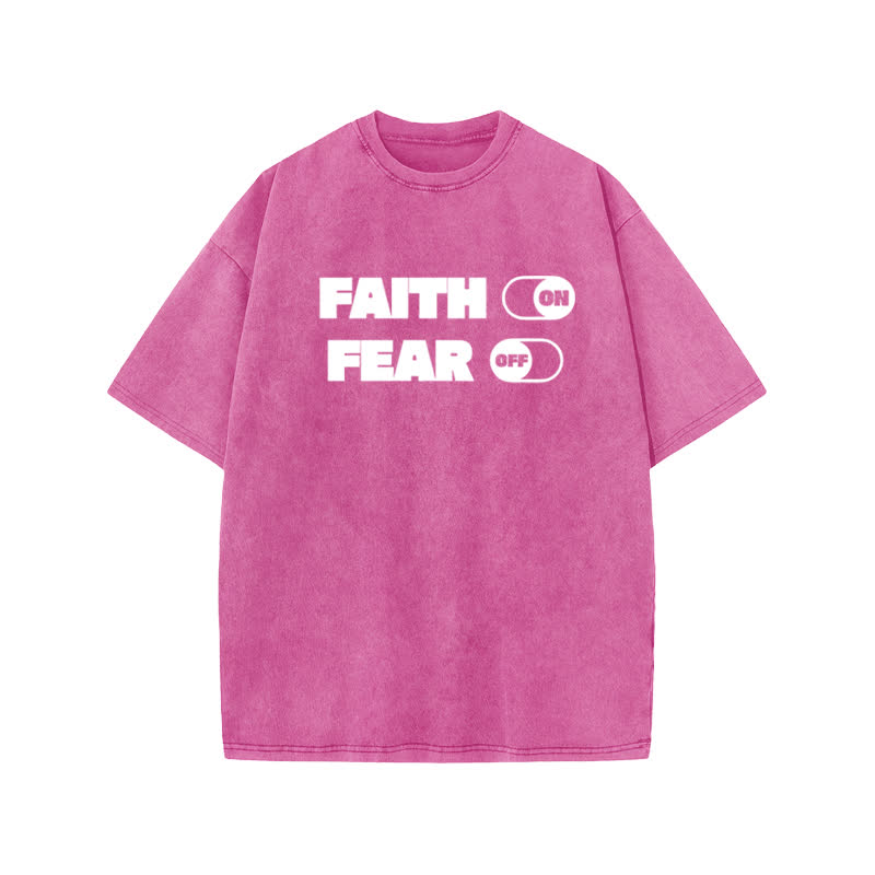 Unisex 100% Cotton Faith Switch Print Acid Washed T-shirt - Pink - US20-22(3XL) - image 7