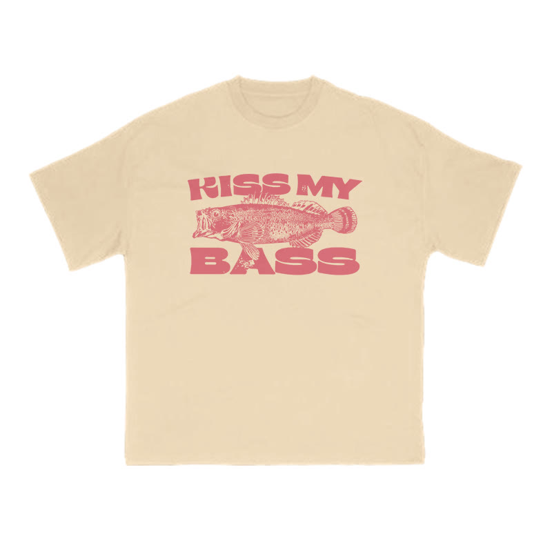 Kiss My Bass Print T-shirt - Apricot - US16-18(2XL) - image 5